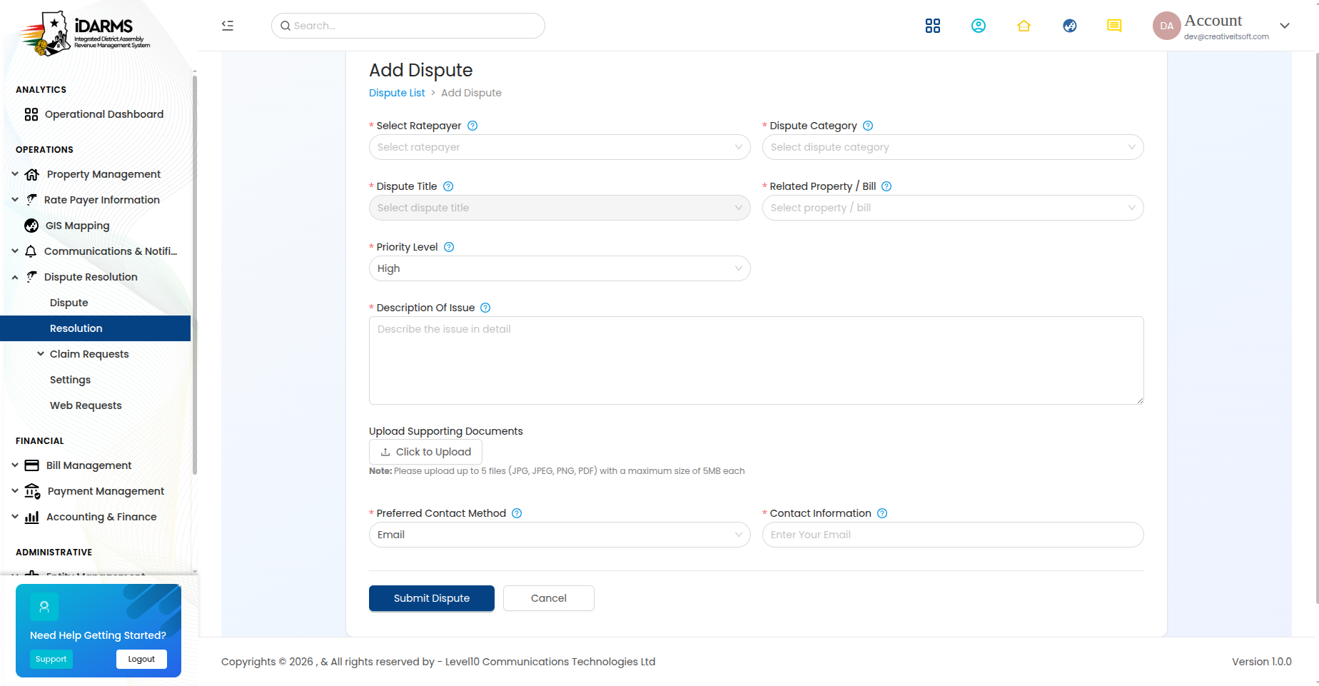 Add Dispute