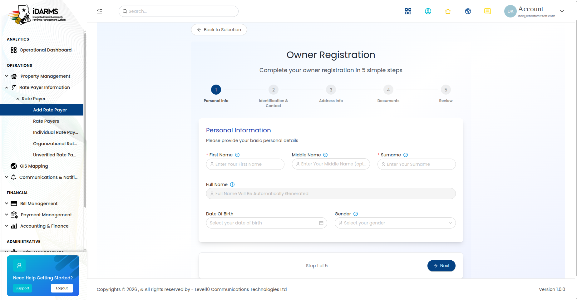 Step 1 - Personal Info