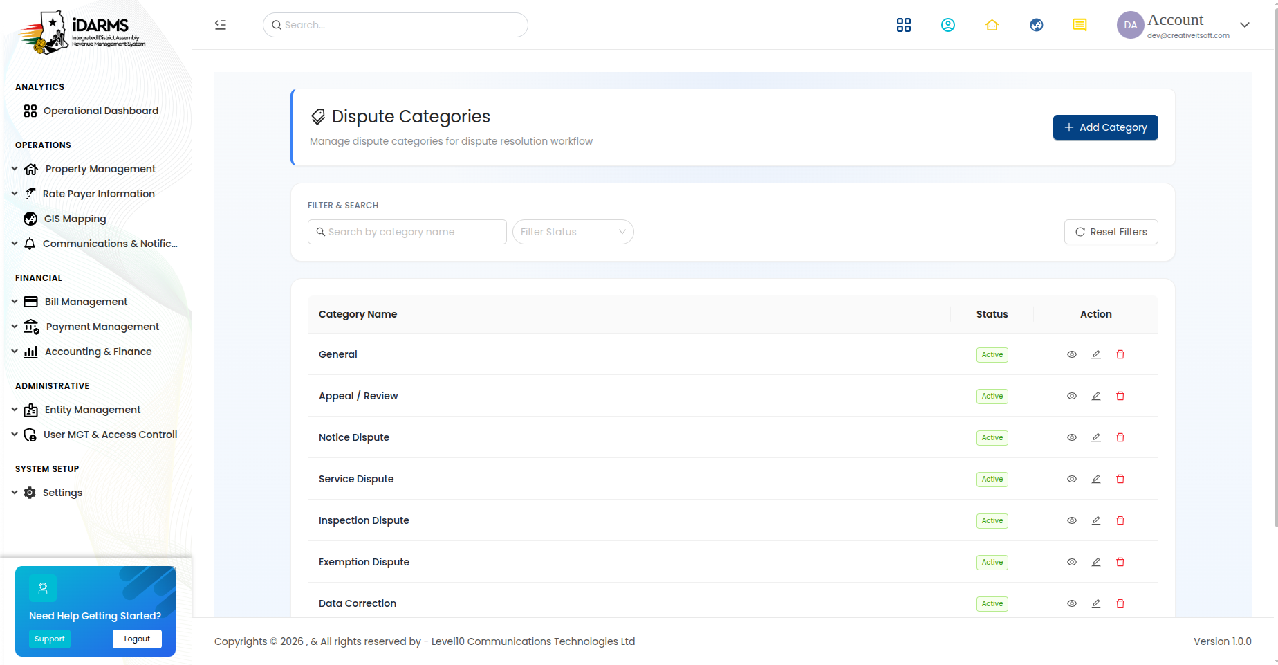Dispute Categories